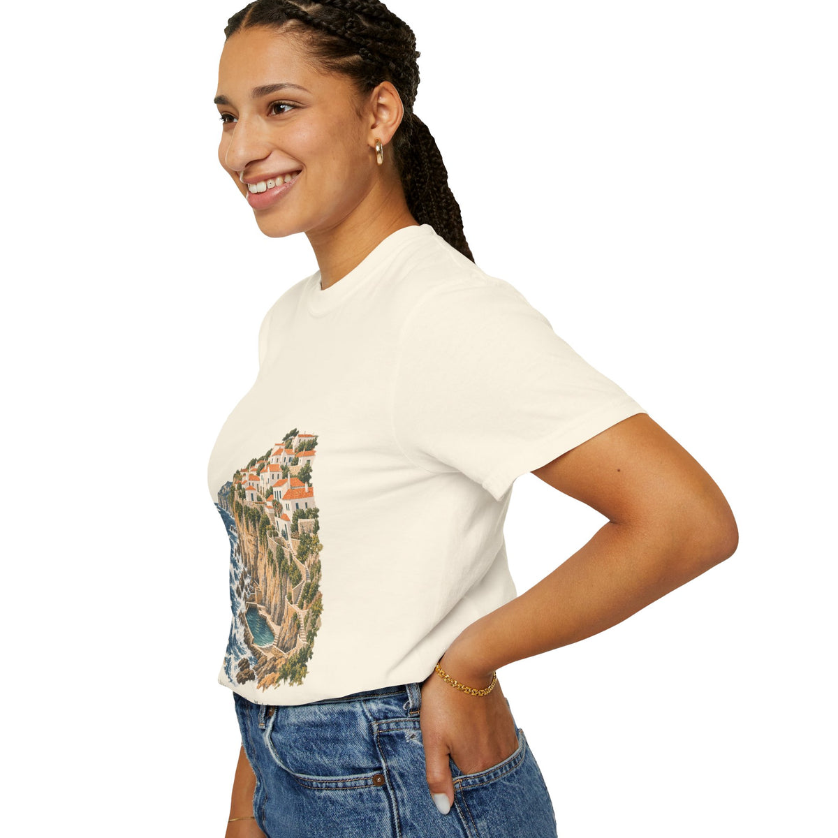 Coastal Cliffside Illustration T-Shirt — Café Vivere Azenhas do Mar Portugal Scenic Tee