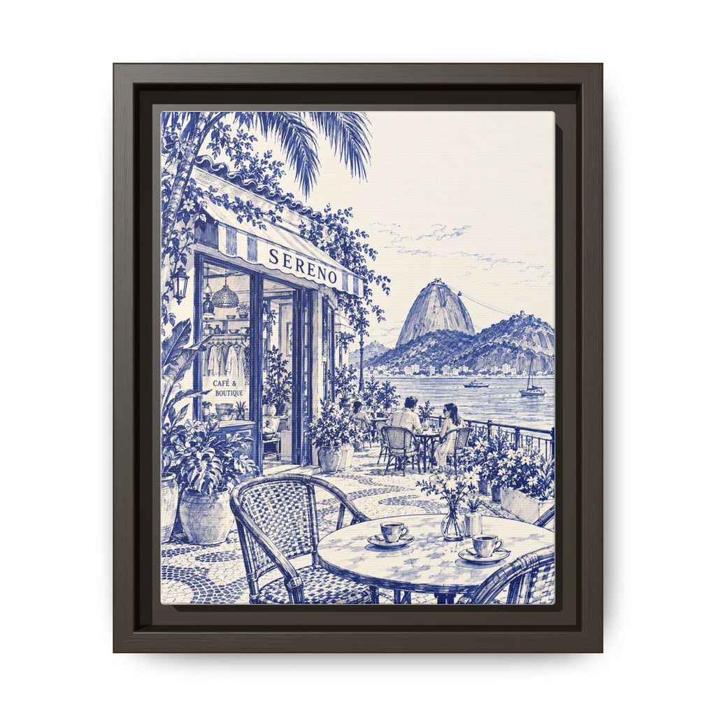 Sereno by Café Vivere - Rio de Janeiro Coast Blue Ink Matte Canvas Print, Framed (Multi-color)
