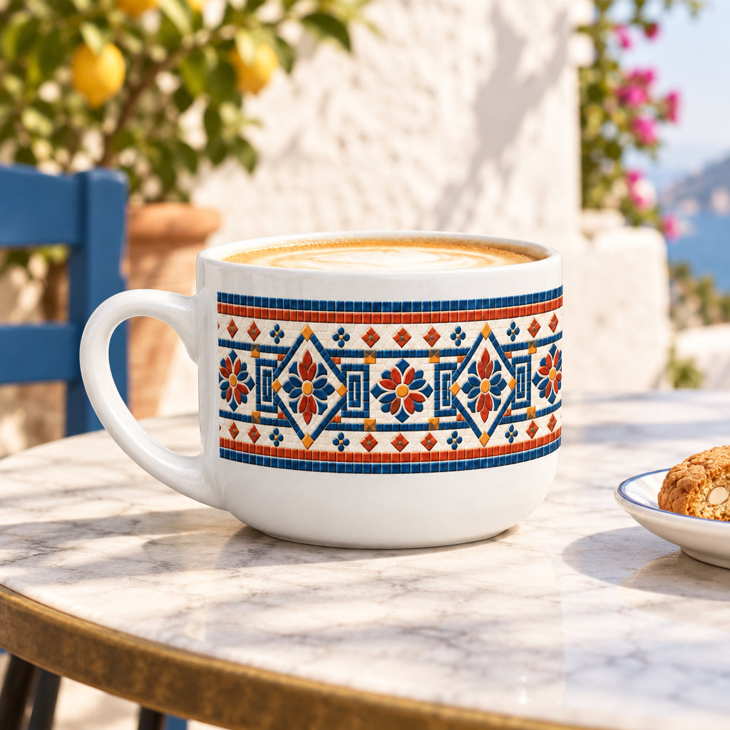 25oz Ceramic Latte Mug - Mosaic Border