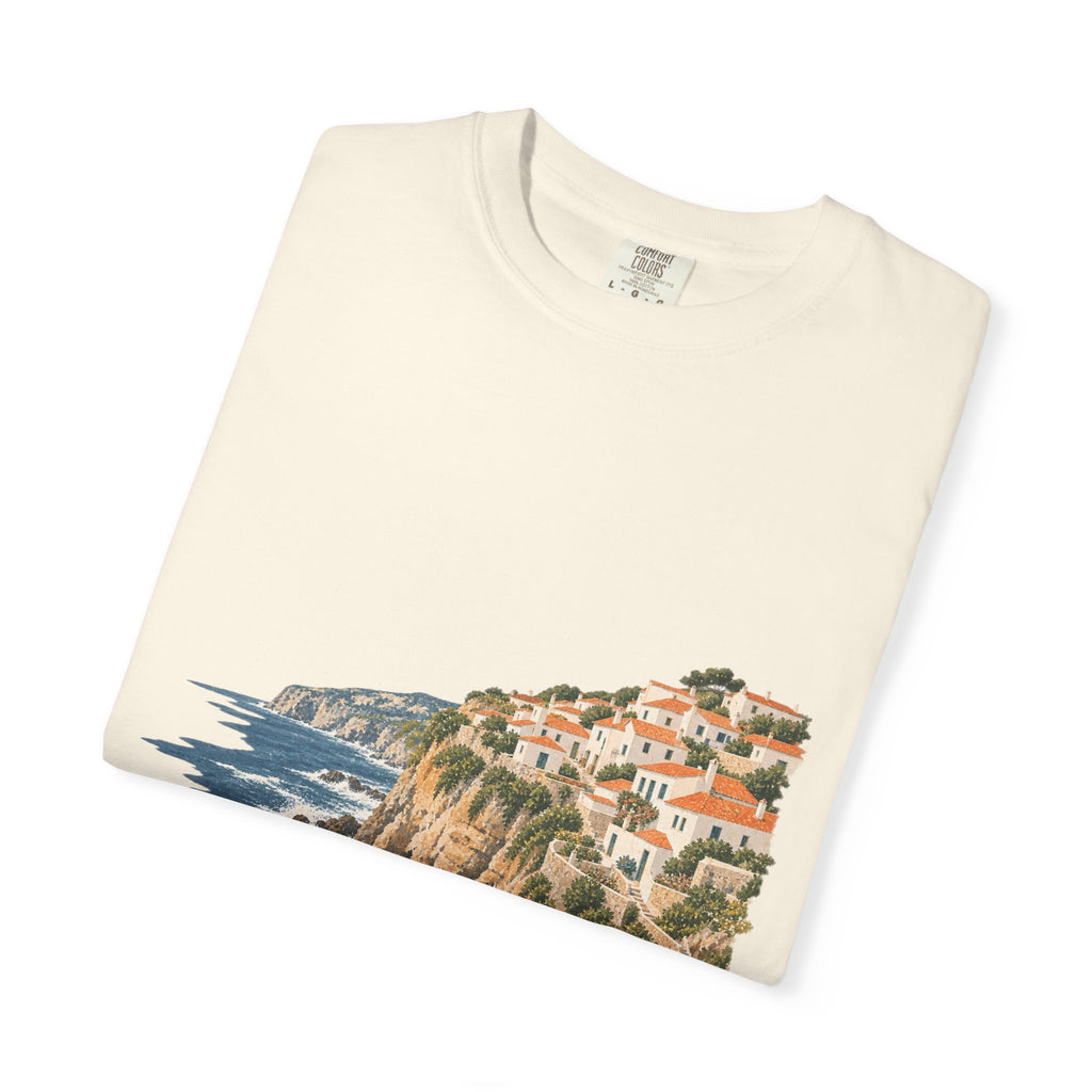 Coastal Cliffside Illustration T-Shirt — Café Vivere Azenhas do Mar Portugal Scenic Tee