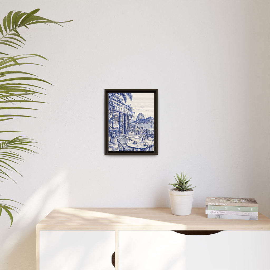 Sereno by Café Vivere - Rio de Janeiro Coast Blue Ink Matte Canvas Print, Framed (Multi-color)