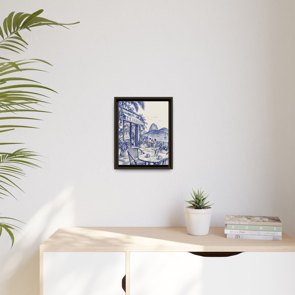 Sereno by Café Vivere - Rio de Janeiro Coast Blue Ink Matte Canvas Print, Framed (Multi-color)