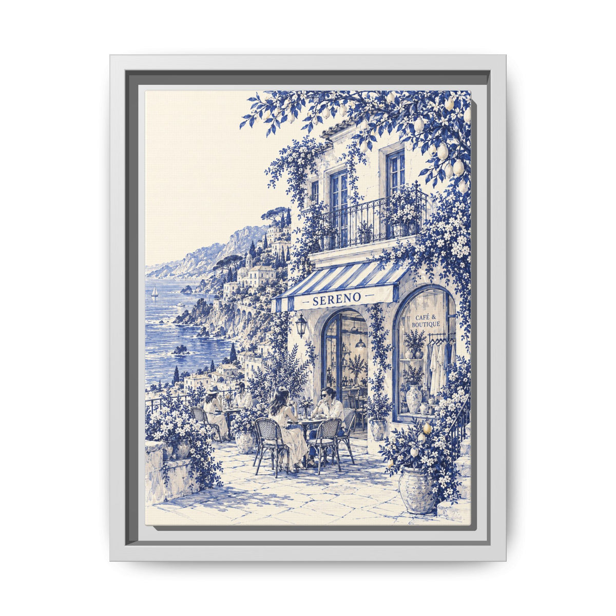 Sereno by Café Vivere - Amalfi Coast Blue Ink Matte Canvas Print, Framed (Multi-color)