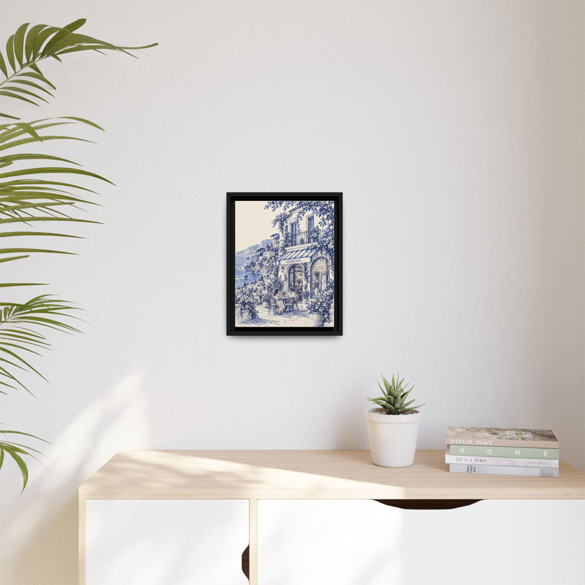 Sereno by Café Vivere - Amalfi Coast Blue Ink Matte Canvas Print, Framed (Multi-color)