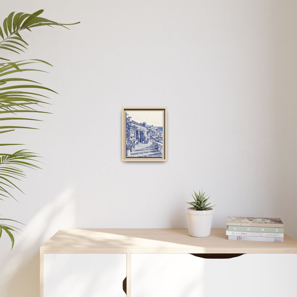 Sereno by Café Vivere - Azenhas do Mar Coastal Blue Ink Matte Canvas Print, Framed (Multi-color)