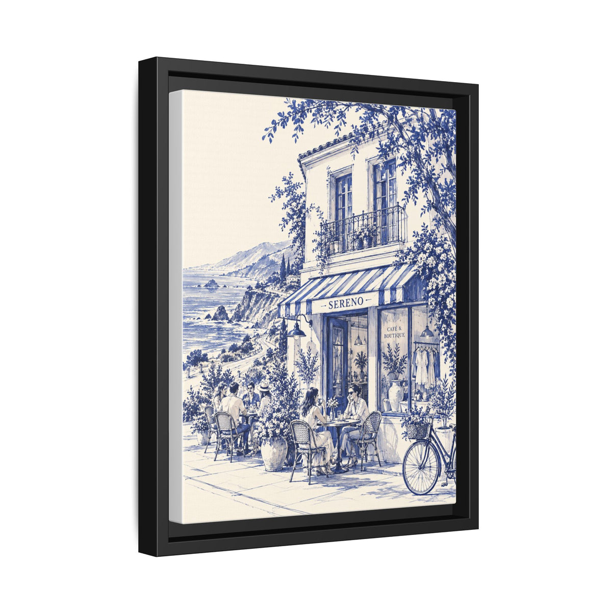 Sereno by Café Vivere - Pacific Coast Highway Blue Ink Matte Canvas Print, Framed (Multi-color)