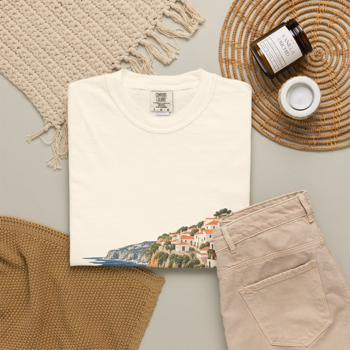 Coastal Cliffside Illustration T-Shirt — Café Vivere Azenhas do Mar Portugal Scenic Tee