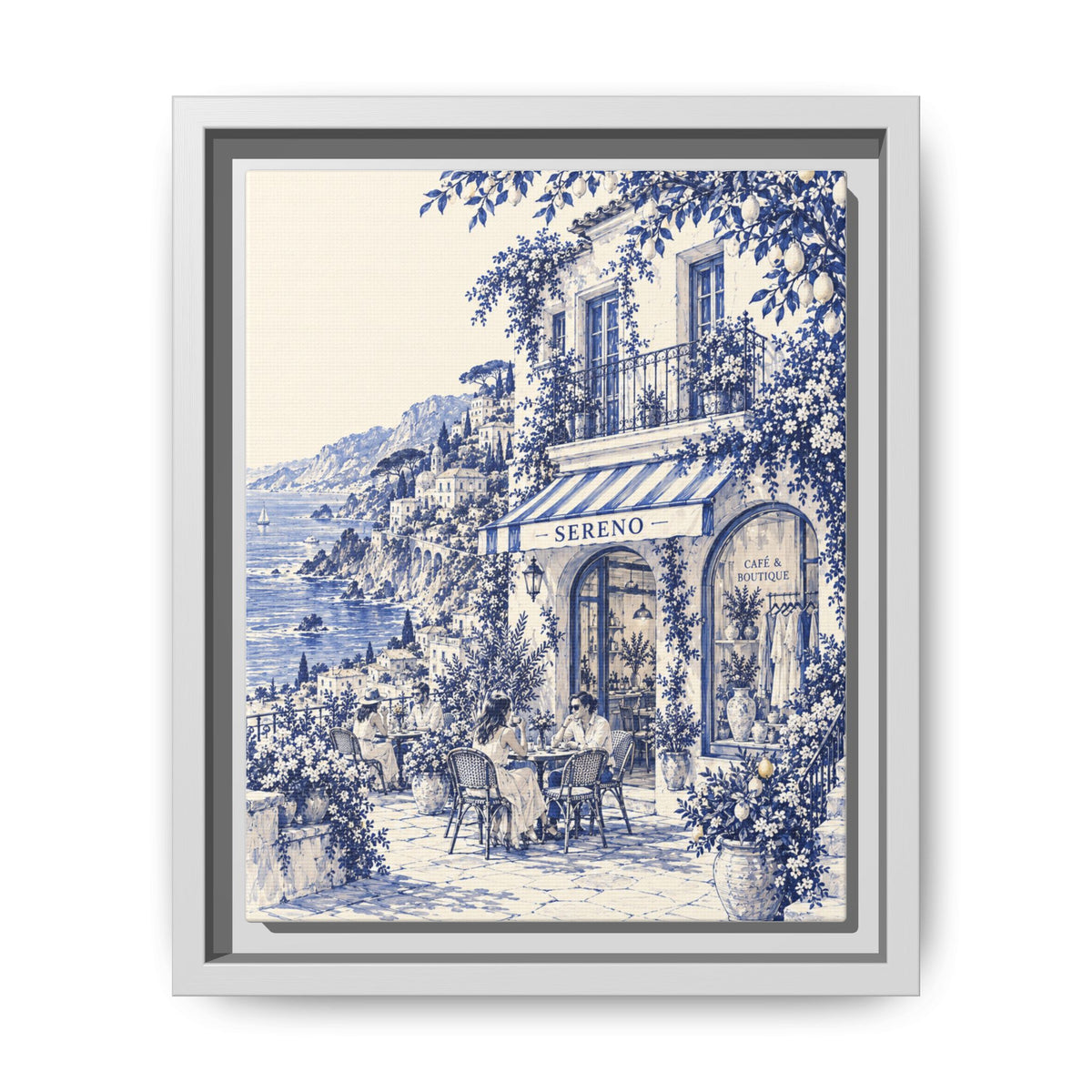 Sereno by Café Vivere - Amalfi Coast Blue Ink Matte Canvas Print, Framed (Multi-color)