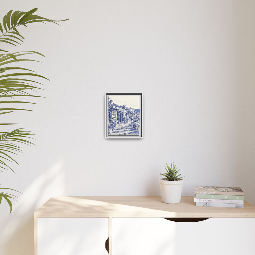 Sereno by Café Vivere - Azenhas do Mar Coastal Blue Ink Matte Canvas Print, Framed (Multi-color)