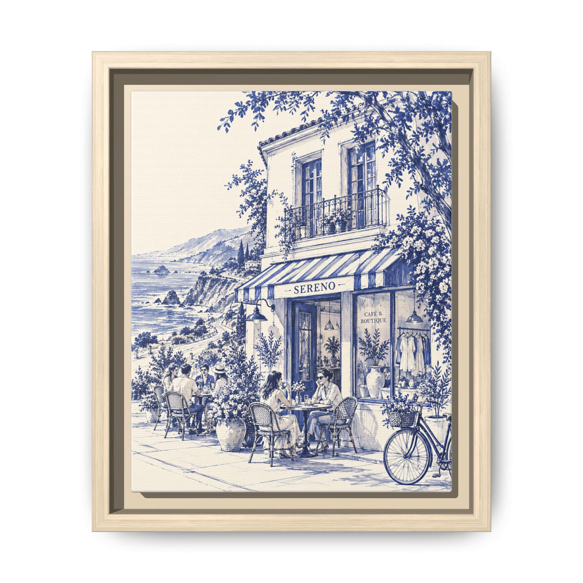 Sereno by Café Vivere - Pacific Coast Highway Blue Ink Matte Canvas Print, Framed (Multi-color)
