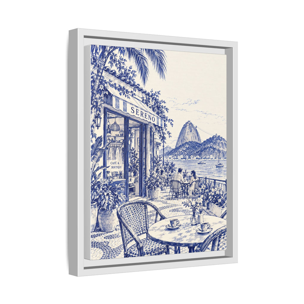 Sereno by Café Vivere - Rio de Janeiro Coast Blue Ink Matte Canvas Print, Framed (Multi-color)