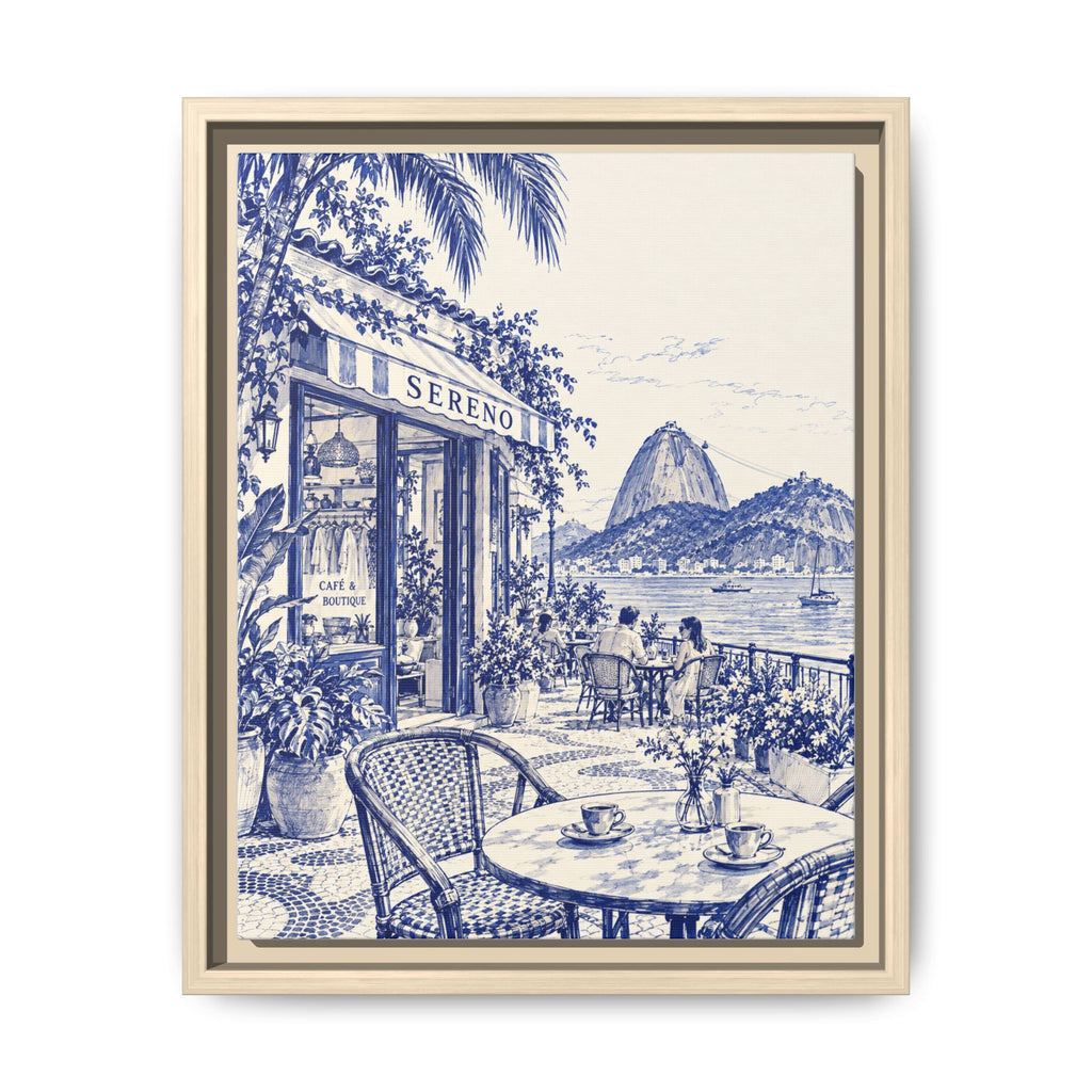Sereno by Café Vivere - Rio de Janeiro Coast Blue Ink Matte Canvas Print, Framed (Multi-color)