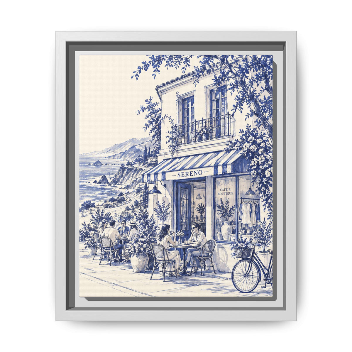 Sereno by Café Vivere - Pacific Coast Highway Blue Ink Matte Canvas Print, Framed (Multi-color)