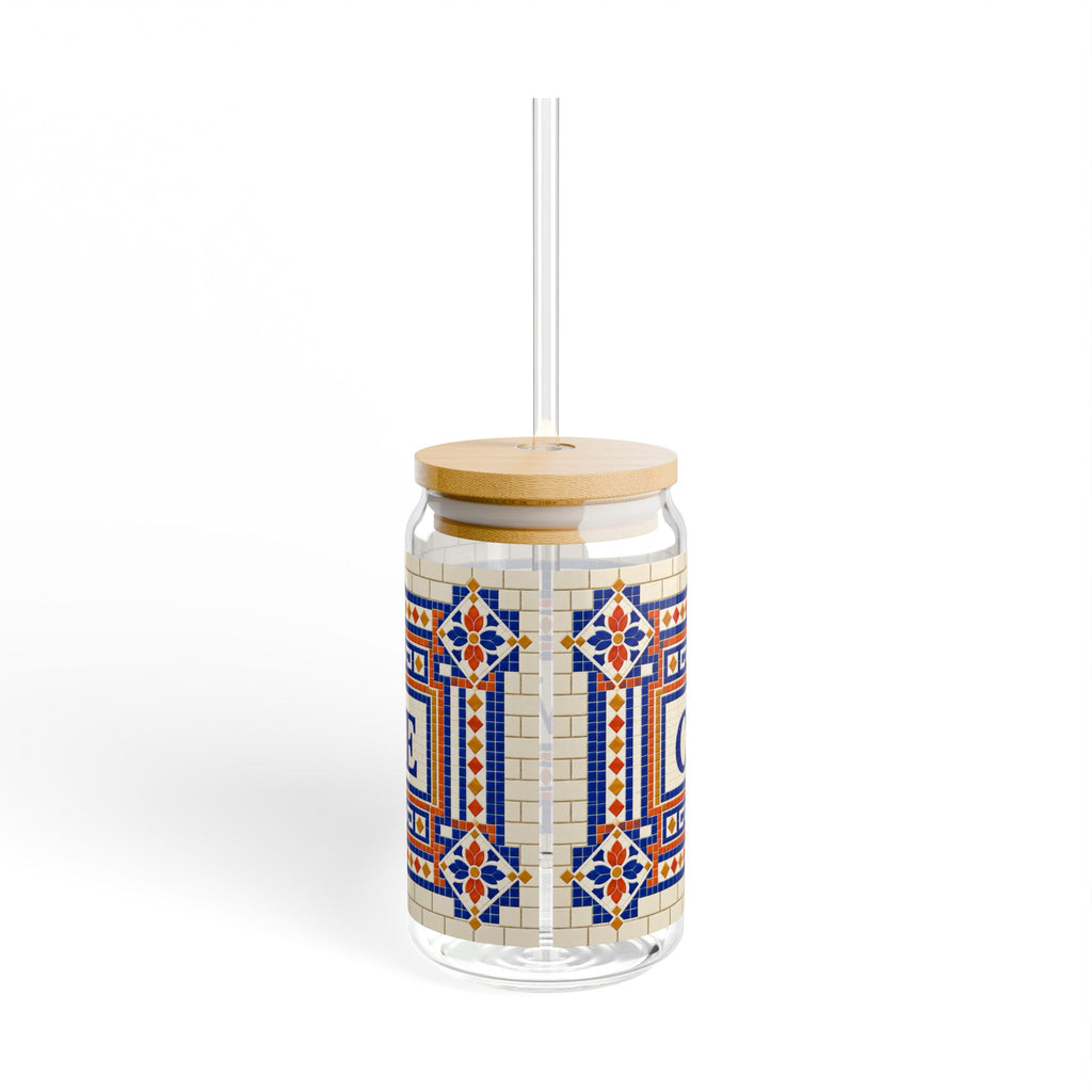 Café Vivere 16oz Sipper Glass – Ceramic Tile Mosaic Coffee Tumbler with Bamboo Lid & Straw