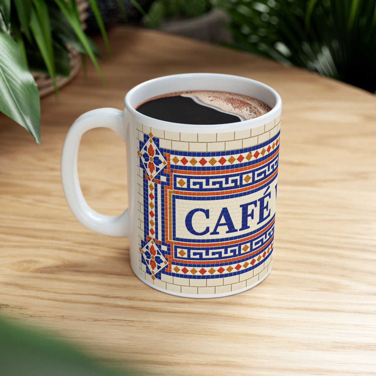 Café Vivere Ceramic Mug — Vintage Tile Pattern (11oz & 15oz)