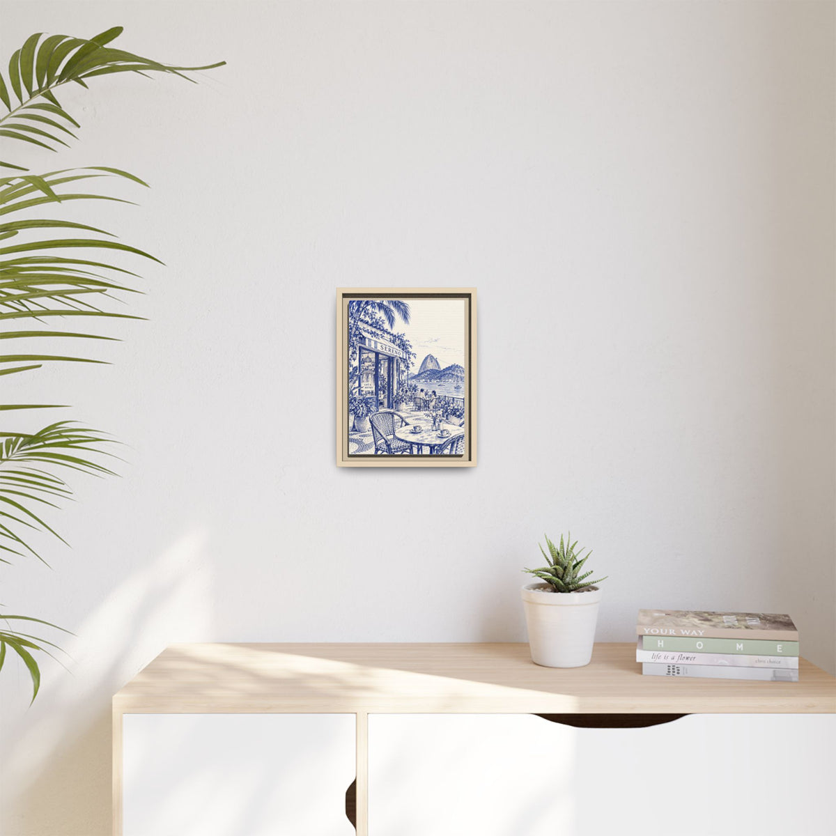 Sereno by Café Vivere - Rio de Janeiro Coast Blue Ink Matte Canvas Print, Framed (Multi-color)