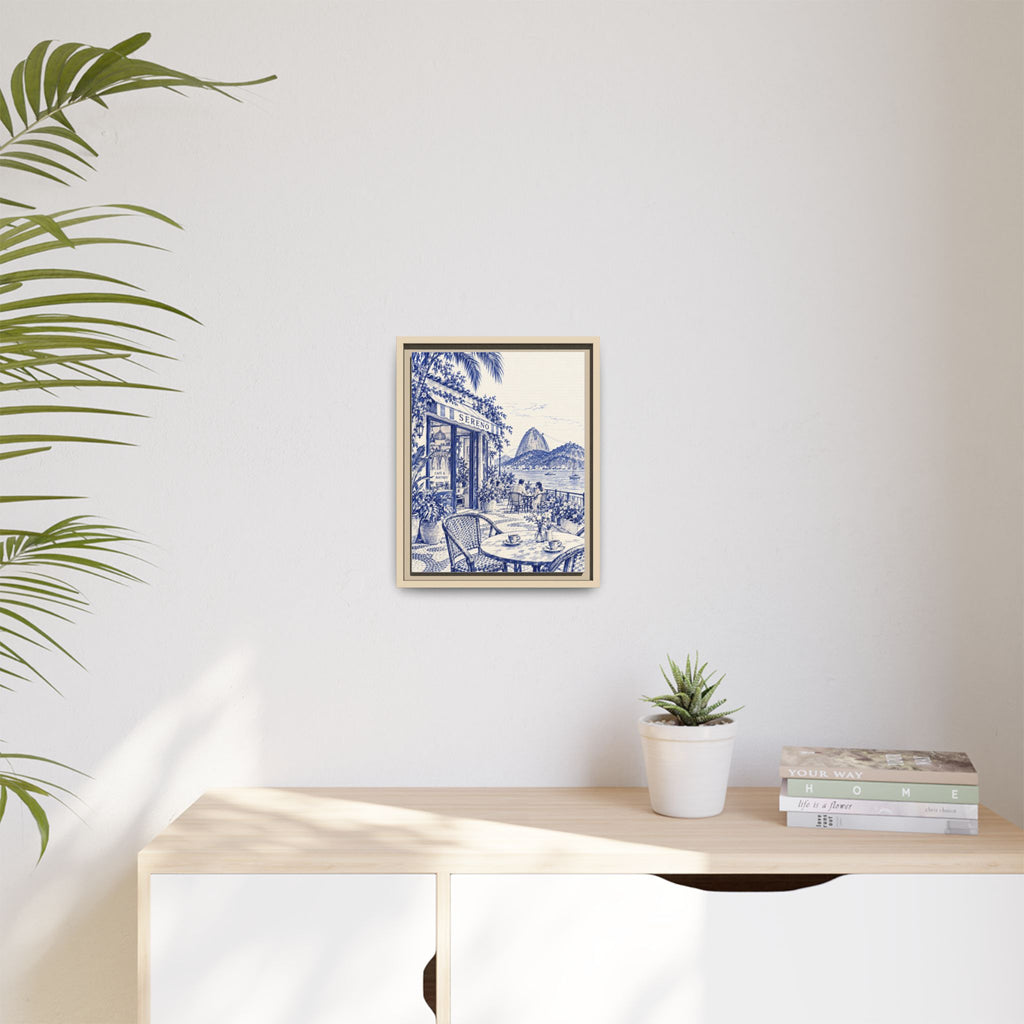 Sereno by Café Vivere - Rio de Janeiro Coast Blue Ink Matte Canvas Print, Framed (Multi-color)