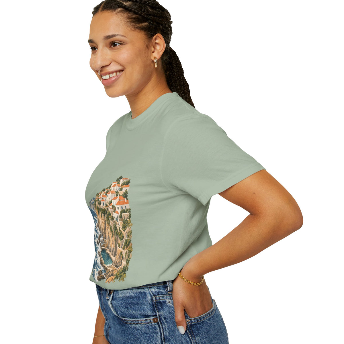 Coastal Cliffside Illustration T-Shirt — Café Vivere Azenhas do Mar Portugal Scenic Tee