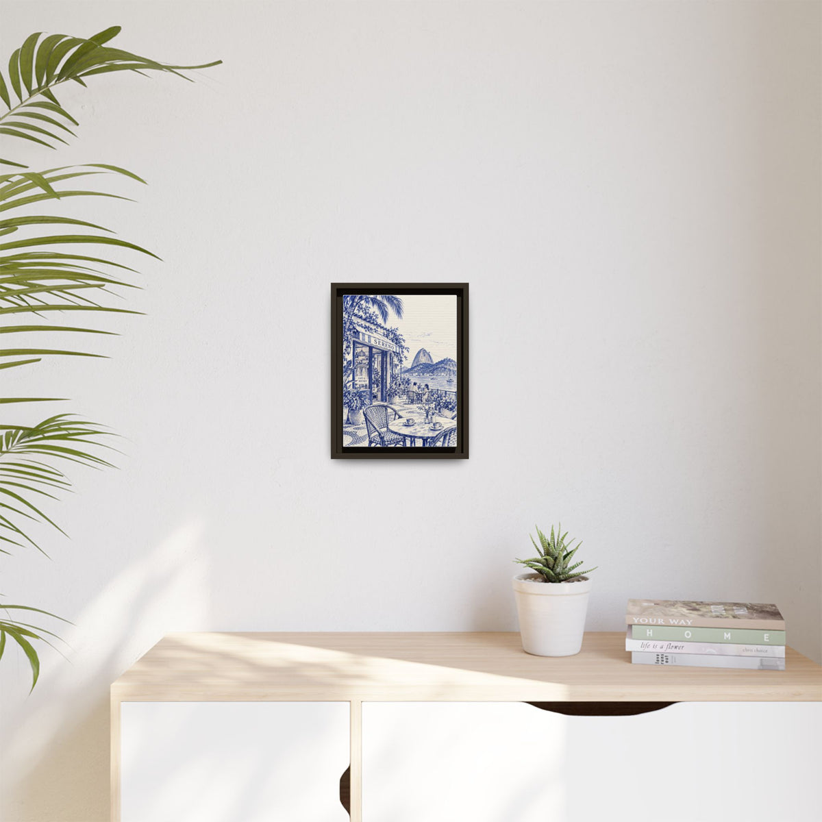 Sereno by Café Vivere - Rio de Janeiro Coast Blue Ink Matte Canvas Print, Framed (Multi-color)