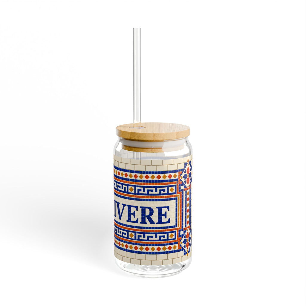 Café Vivere 16oz Sipper Glass – Ceramic Tile Mosaic Coffee Tumbler with Bamboo Lid & Straw
