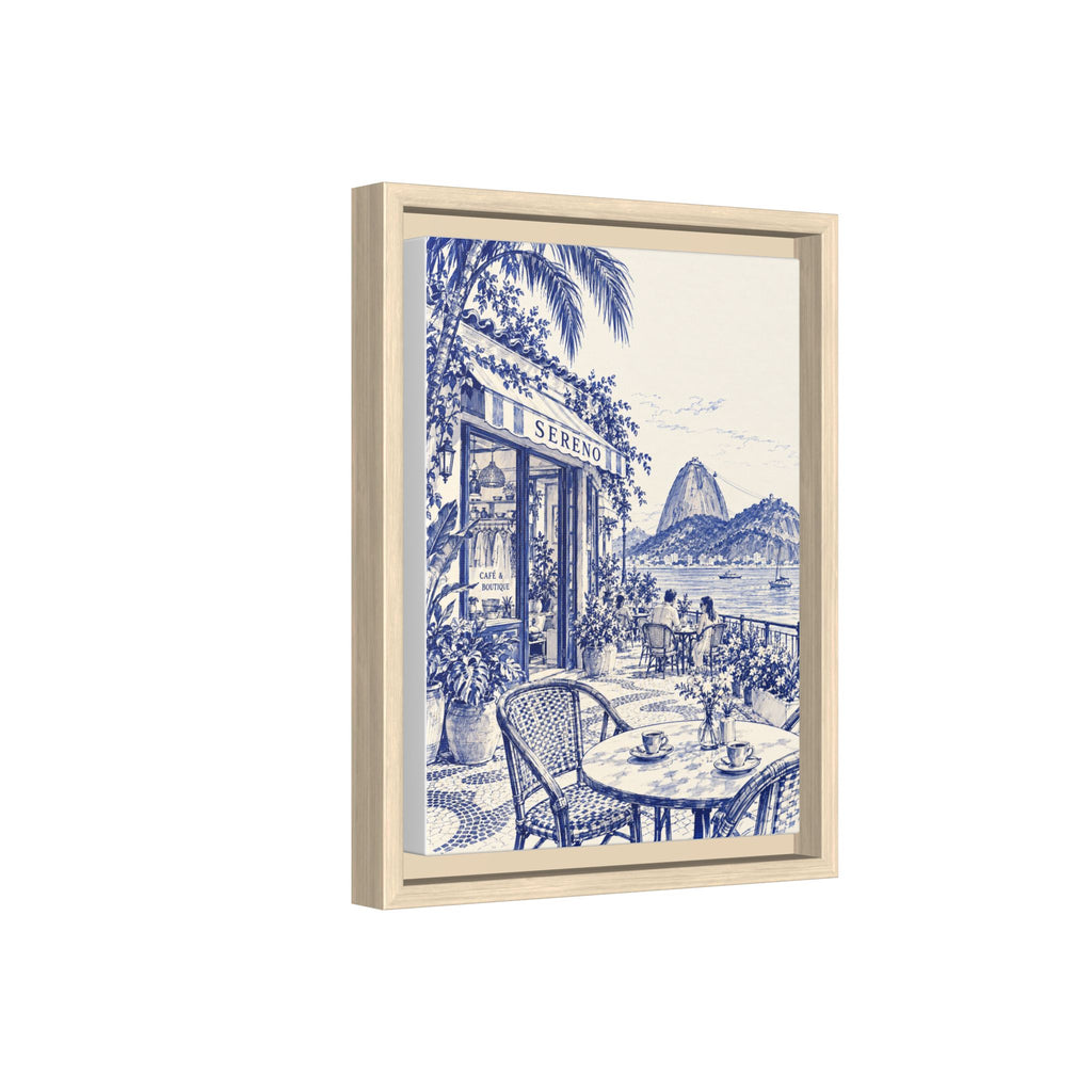 Sereno by Café Vivere - Rio de Janeiro Coast Blue Ink Matte Canvas Print, Framed (Multi-color)