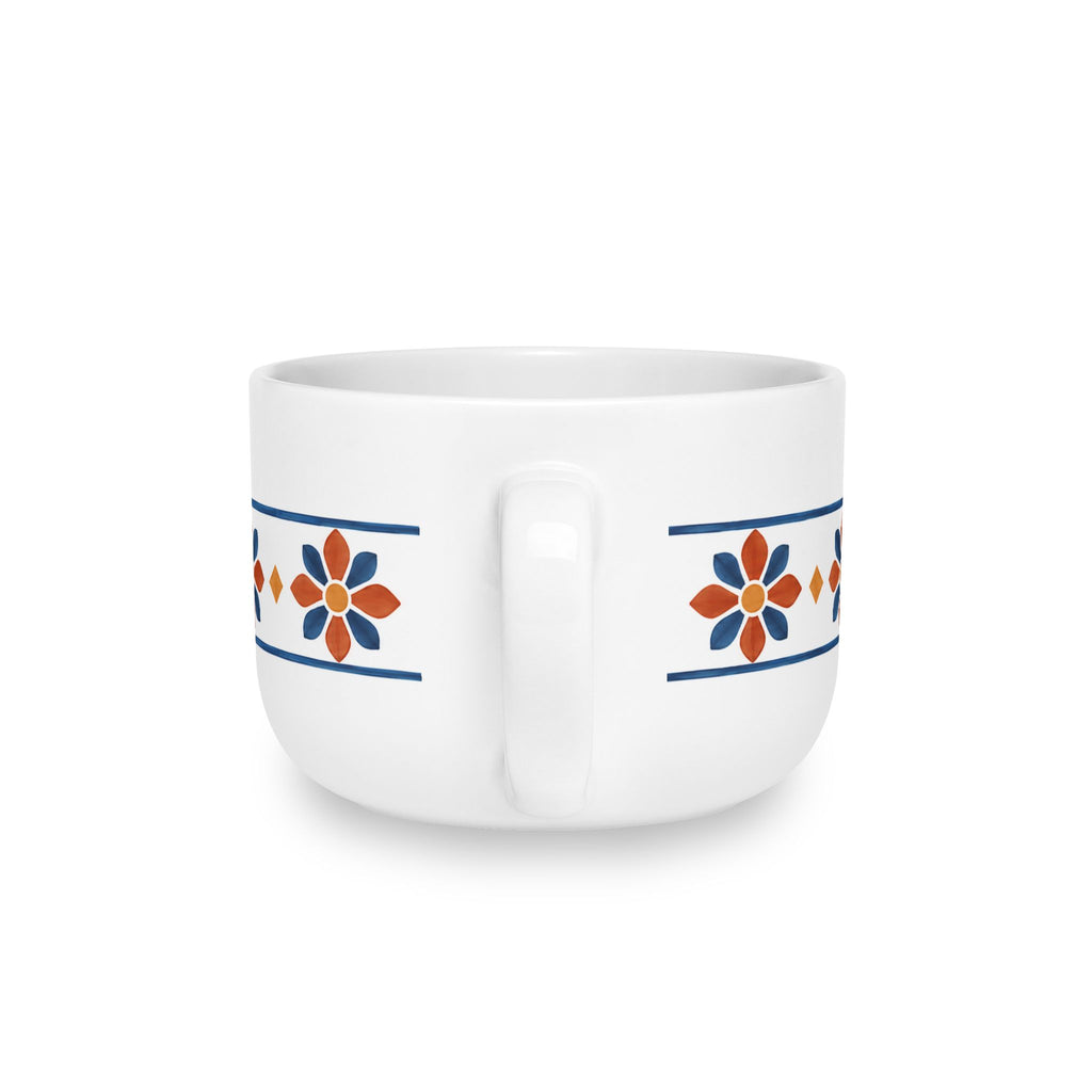 Vivere Ceramic Latte Mug — 25oz Sereno Retro Floral Border Design