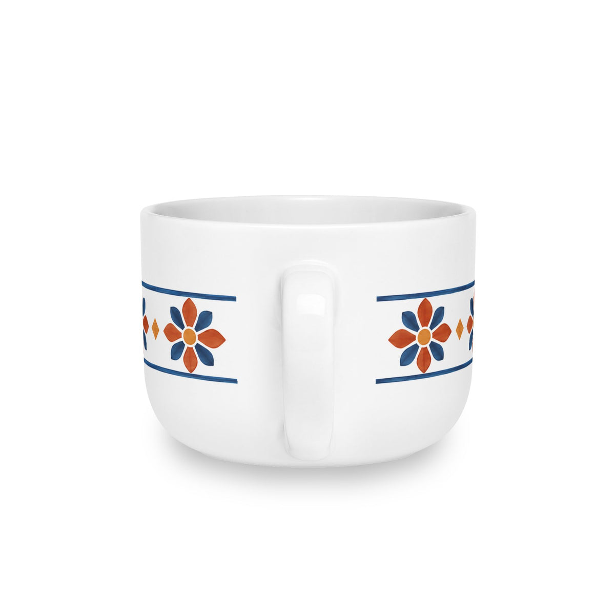 Vivere Ceramic Latte Mug — 25oz Sereno Retro Floral Border Design