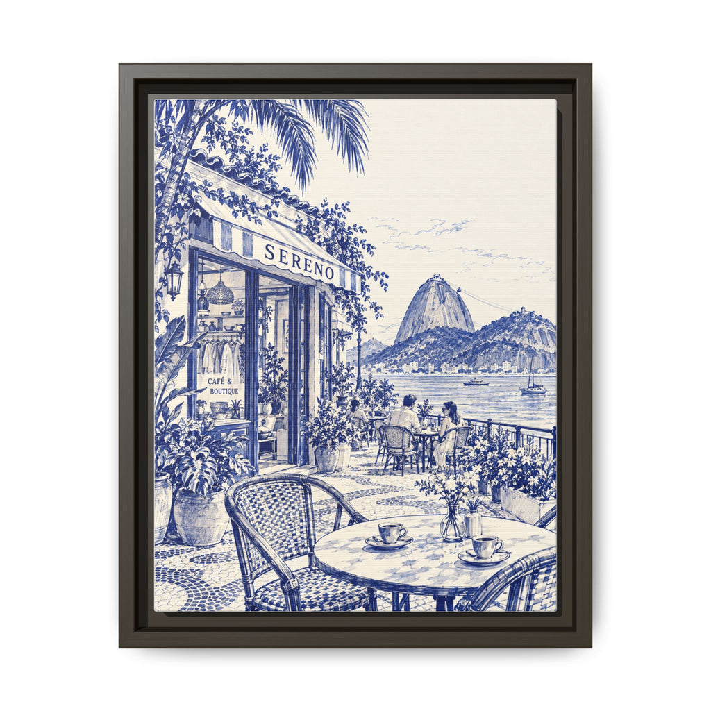 Sereno by Café Vivere - Rio de Janeiro Coast Blue Ink Matte Canvas Print, Framed (Multi-color)