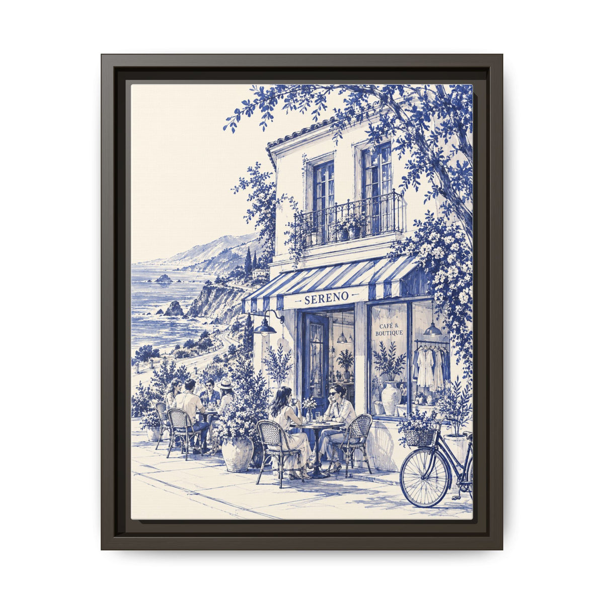 Sereno by Café Vivere - Pacific Coast Highway Blue Ink Matte Canvas Print, Framed (Multi-color)