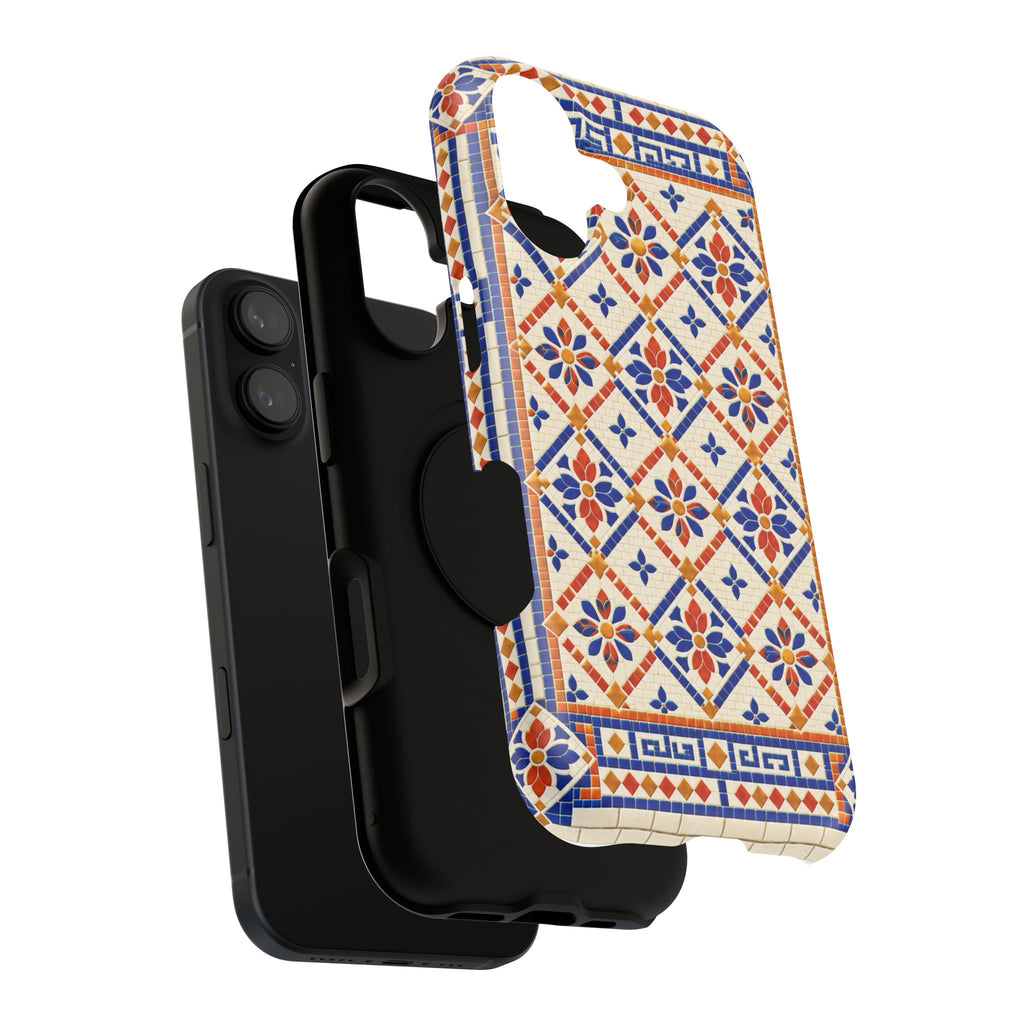 Mediterranean Tile Impact-Resistant Phone Case — Blue & Terracotta Mosaic Protection