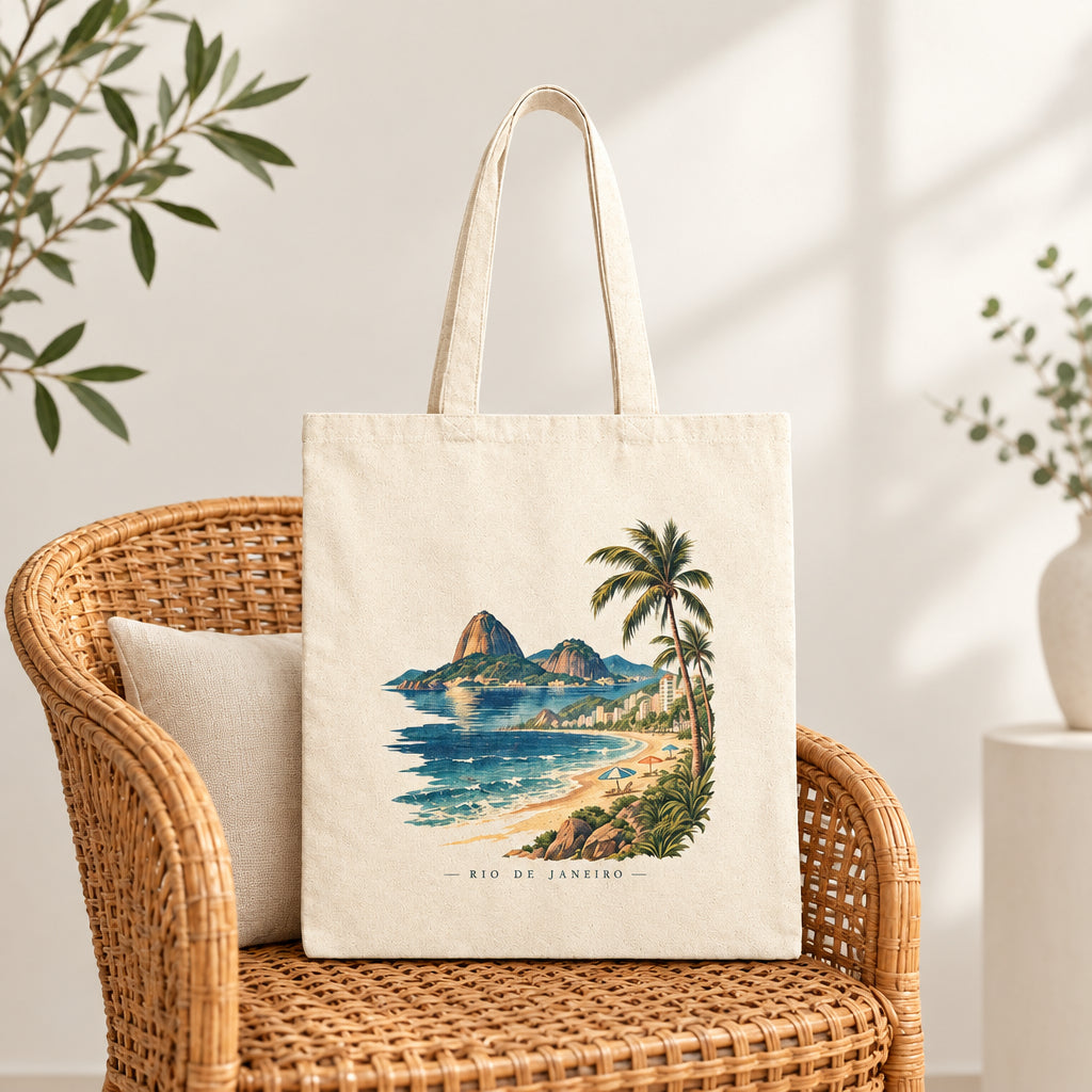 Beach Vintage Tote Bag — Rio de Janeiro Sugar Loaf Seaside Sereno Bag