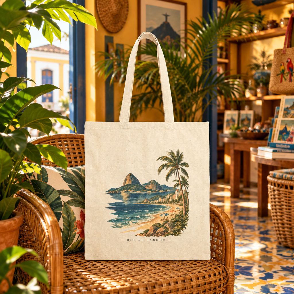 Beach Vintage Tote Bag — Rio de Janeiro Sugar Loaf Seaside Sereno Bag