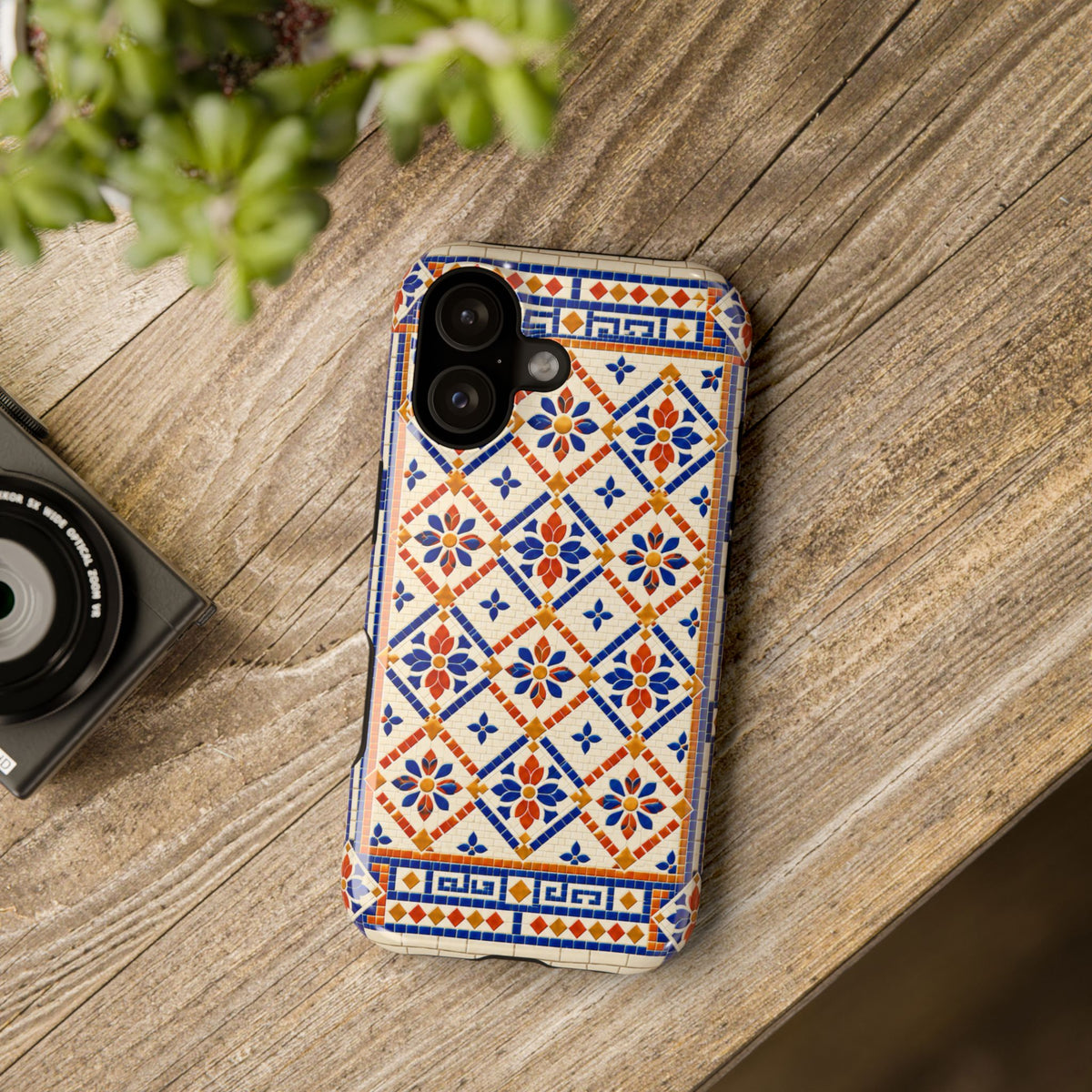 Mediterranean Tile Impact-Resistant Phone Case — Blue & Terracotta Mosaic Protection