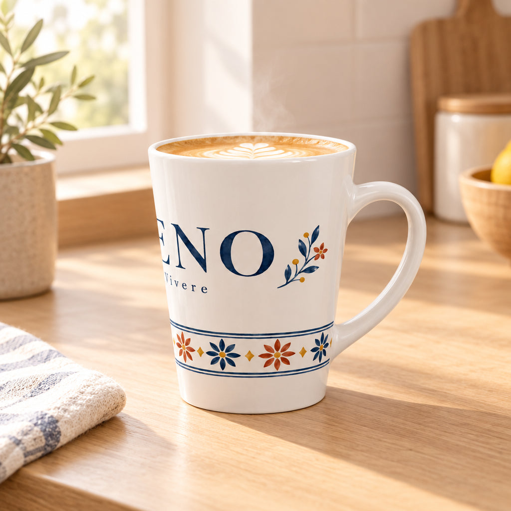 Ceramic Latte Mug - Sereno by Cafe Vivere Floral Cafe Design