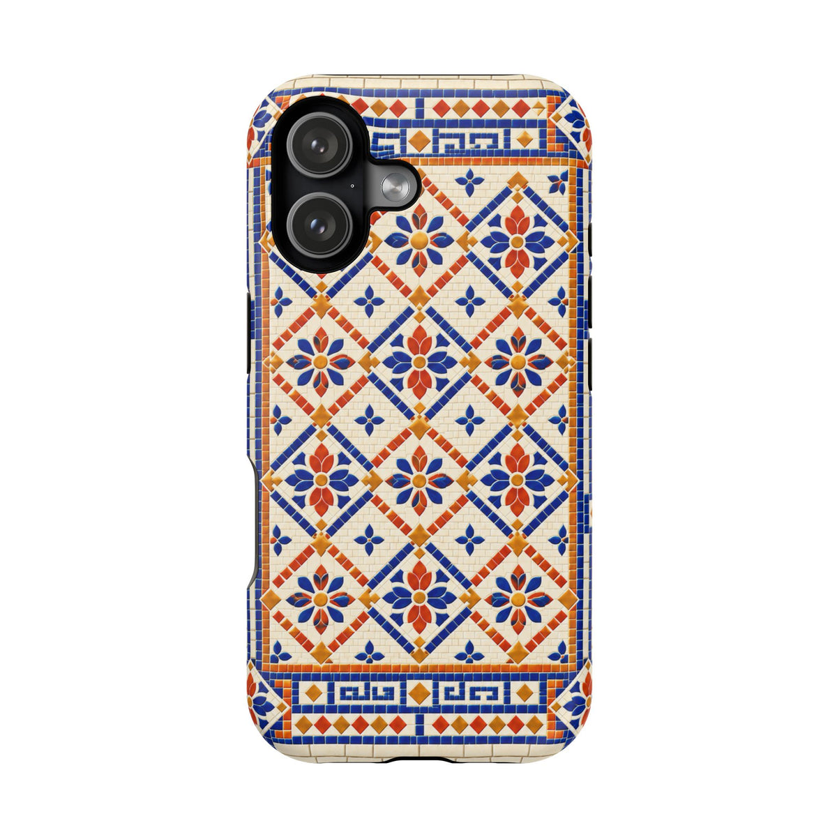 Mediterranean Tile Impact-Resistant Phone Case — Blue & Terracotta Mosaic Protection