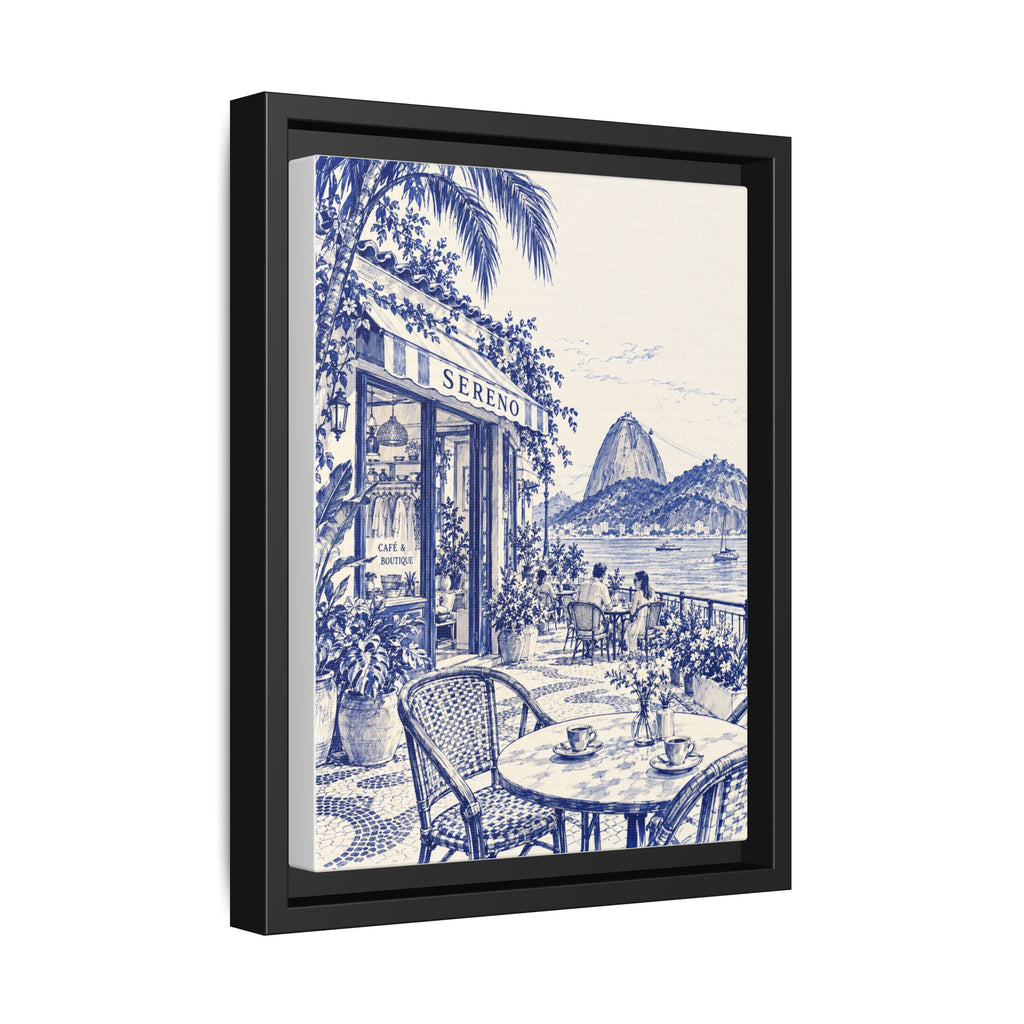 Sereno by Café Vivere - Rio de Janeiro Coast Blue Ink Matte Canvas Print, Framed (Multi-color)