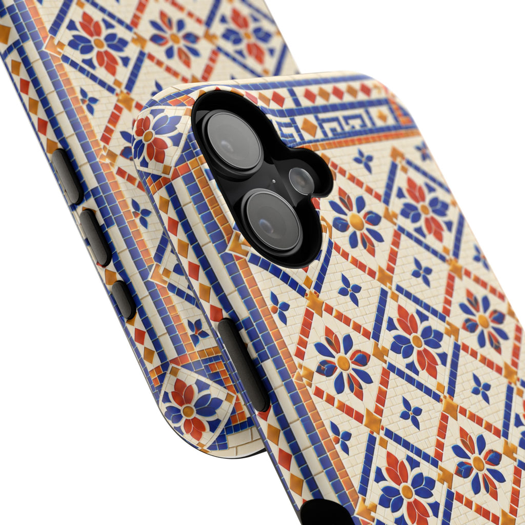 Mediterranean Tile Impact-Resistant Phone Case — Blue & Terracotta Mosaic Protection