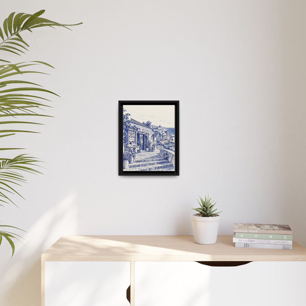 Sereno by Café Vivere - Azenhas do Mar Coastal Blue Ink Matte Canvas Print, Framed (Multi-color)