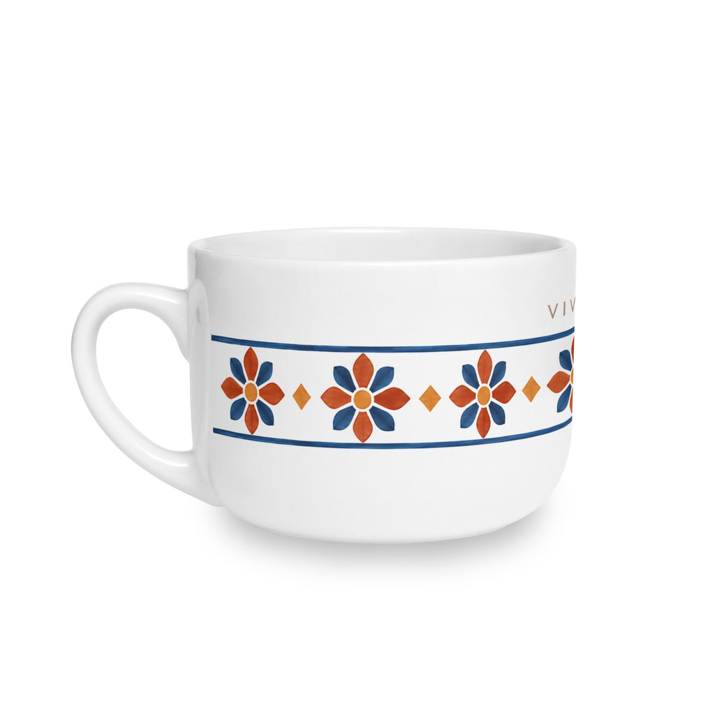 Vivere Ceramic Latte Mug — 25oz Sereno Retro Floral Border Design