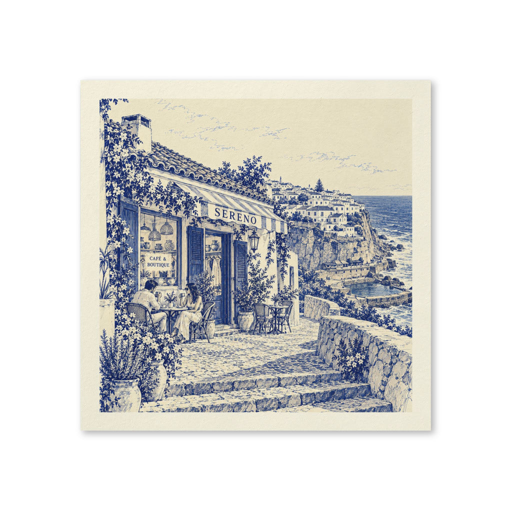 Azenhas do Mar Boutique Café Cocktail Napkins — Sereno by Café Vivere Blue Bistro Coastal Scene