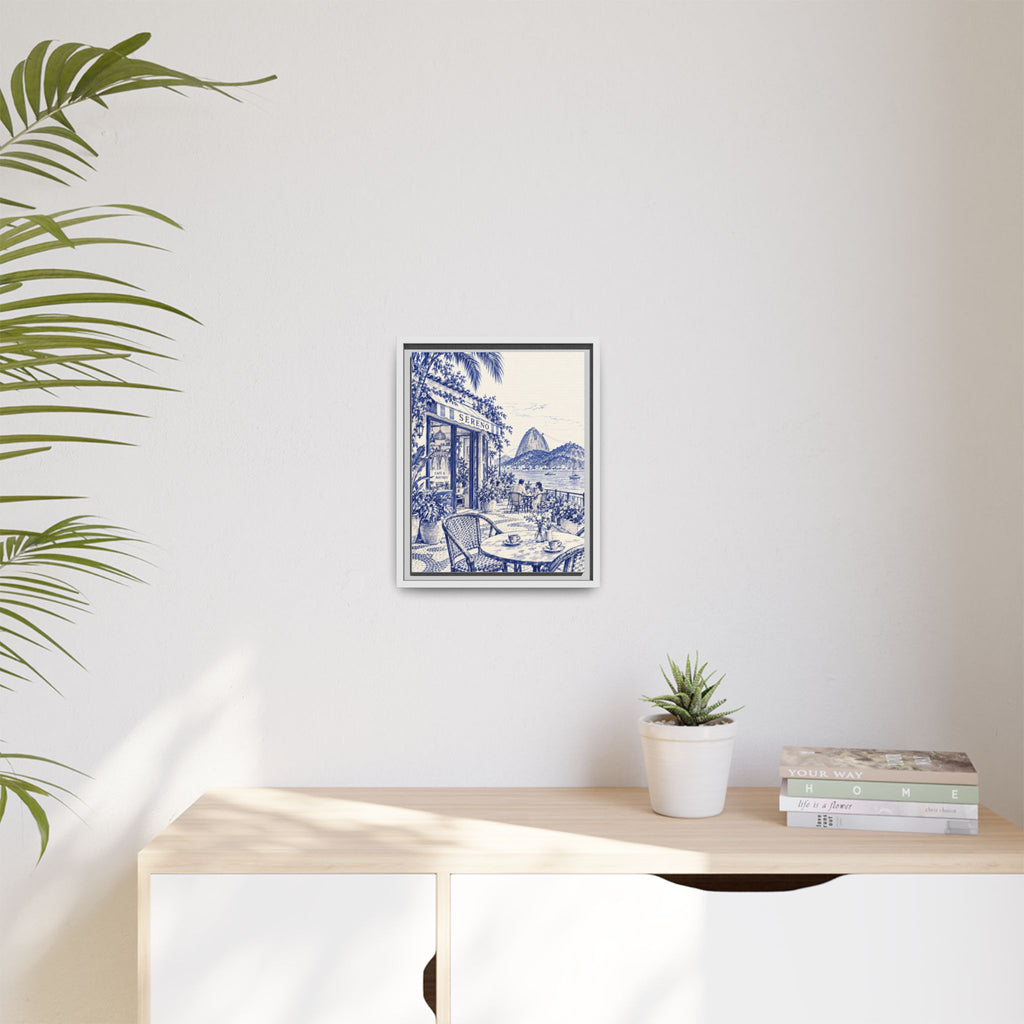 Sereno by Café Vivere - Rio de Janeiro Coast Blue Ink Matte Canvas Print, Framed (Multi-color)