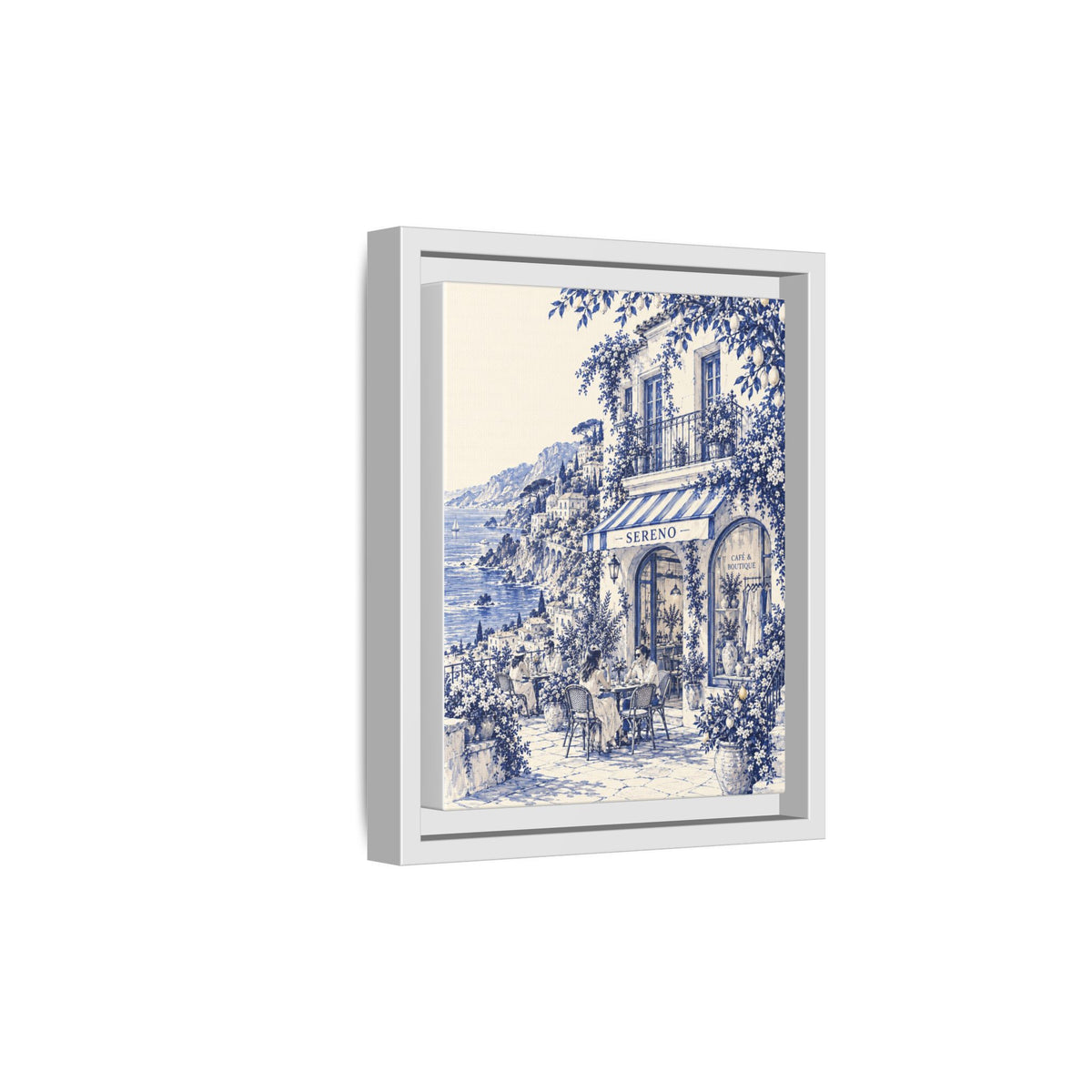 Sereno by Café Vivere - Amalfi Coast Blue Ink Matte Canvas Print, Framed (Multi-color)