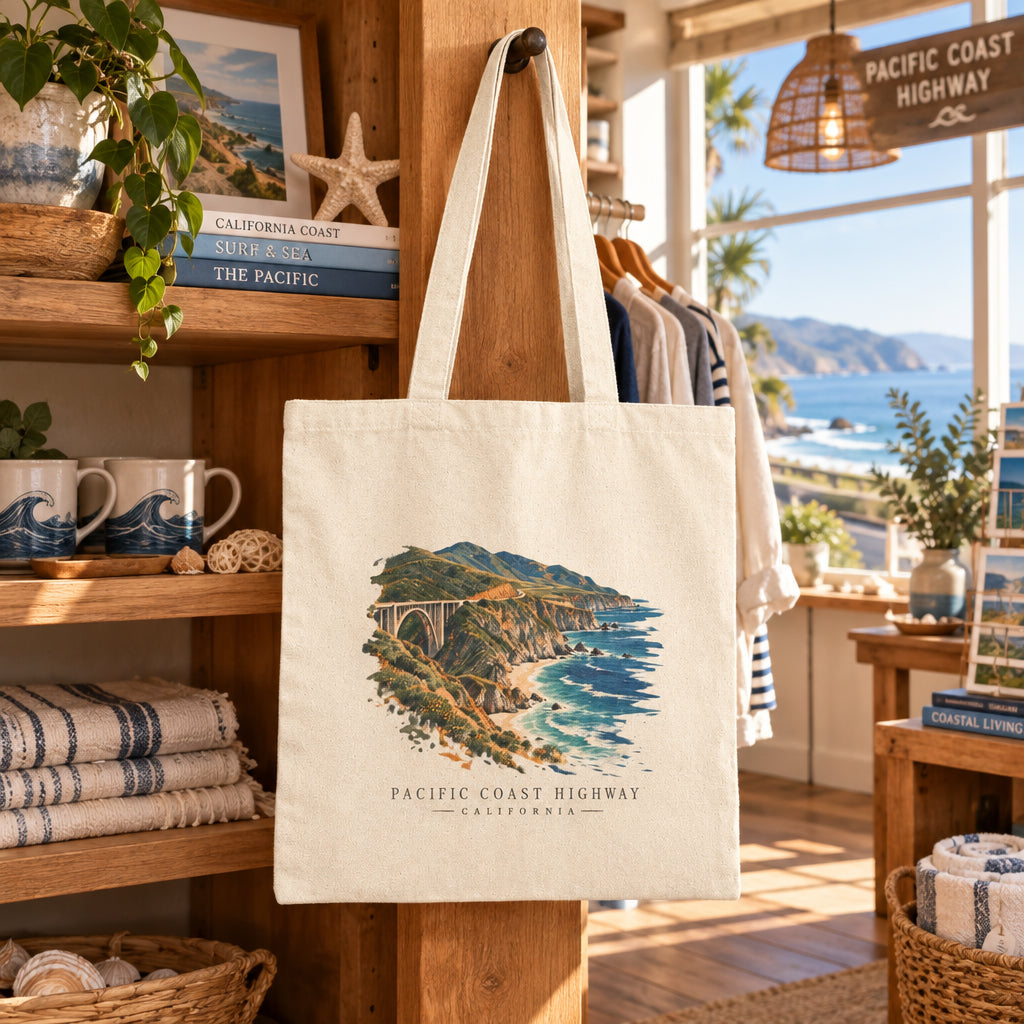 Pacific Coast Highway Sereno Bag— Café Vivere Bixby Bridge California Scenic Tote Bag