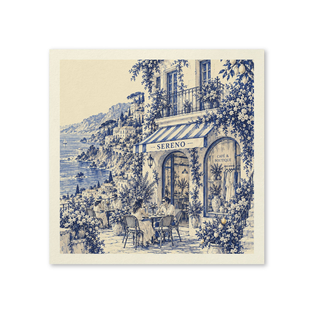 Amalfi Coast Boutique Café Cocktail Napkins — Sereno by Café Vivere Blue Bistro Coastal Scene