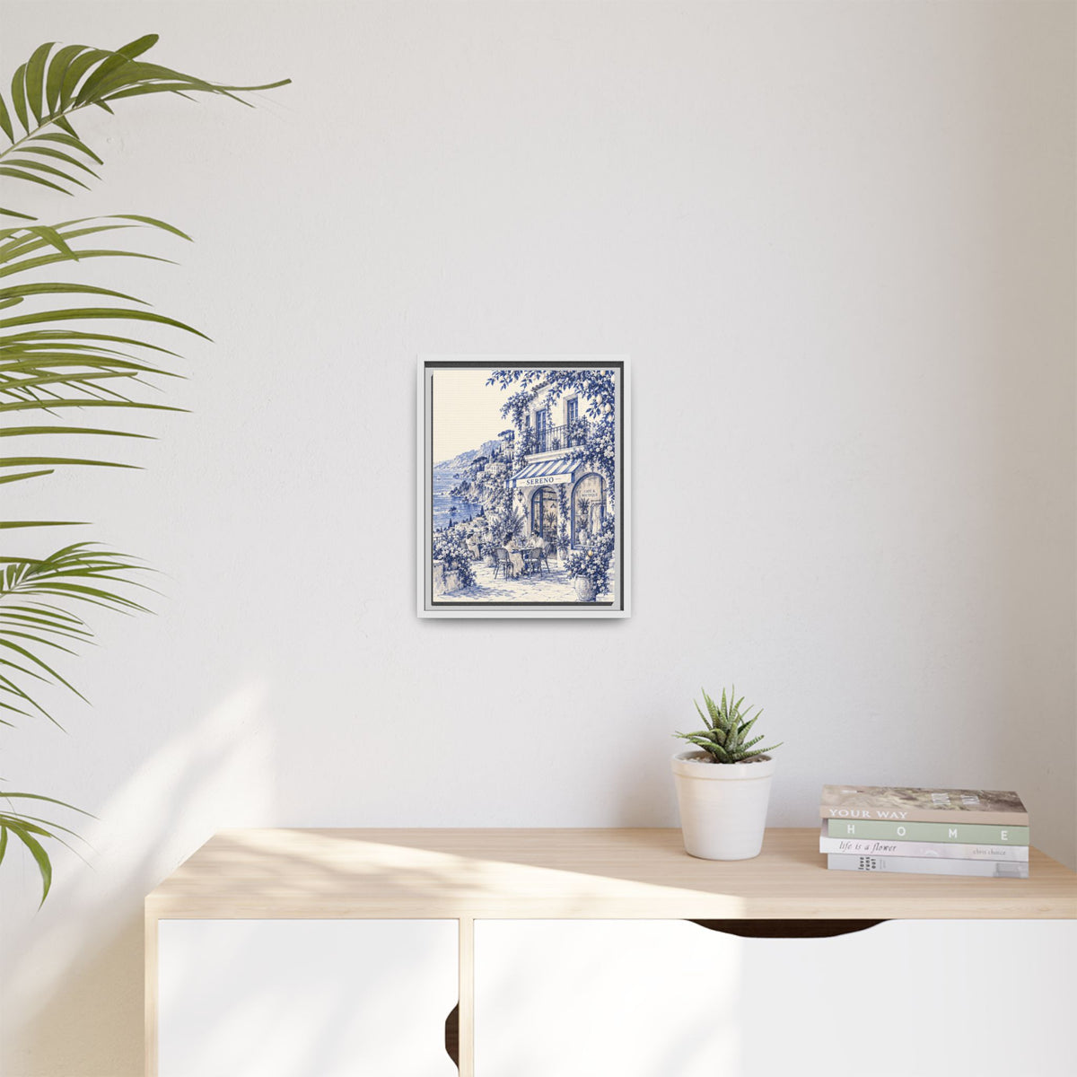 Sereno by Café Vivere - Amalfi Coast Blue Ink Matte Canvas Print, Framed (Multi-color)