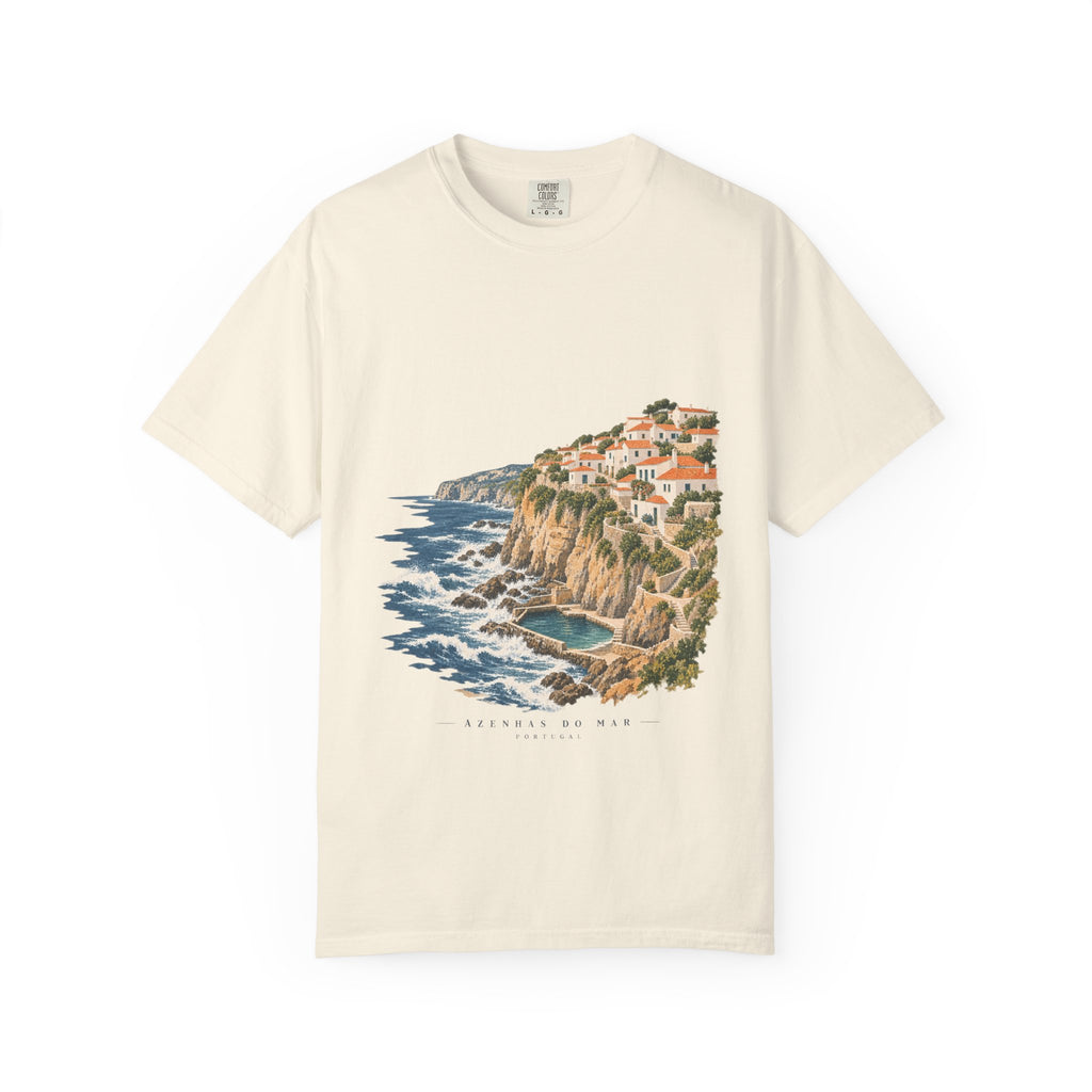 Coastal Cliffside Illustration T-Shirt — Café Vivere Azenhas do Mar Portugal Scenic Tee