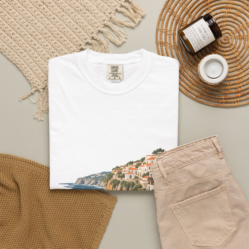 Coastal Cliffside Illustration T-Shirt — Café Vivere Azenhas do Mar Portugal Scenic Tee
