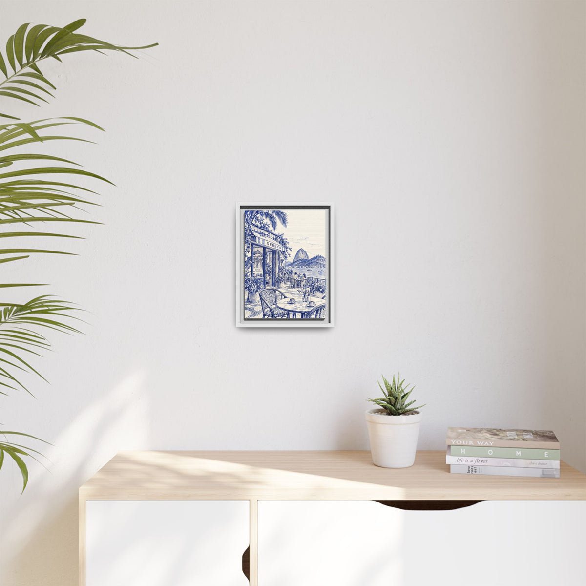 Sereno by Café Vivere - Rio de Janeiro Coast Blue Ink Matte Canvas Print, Framed (Multi-color)