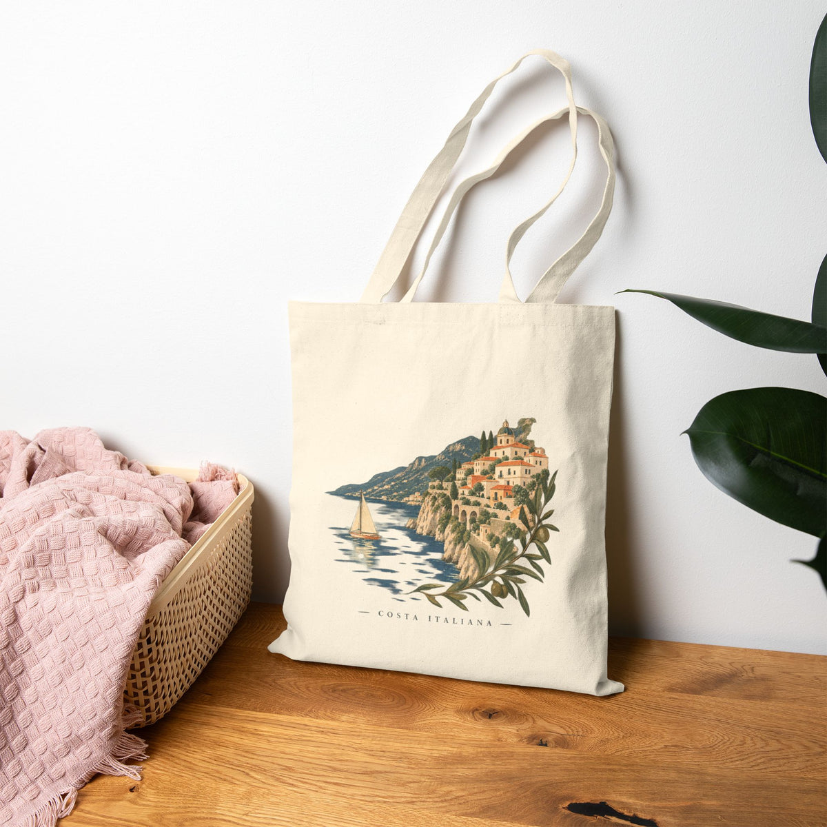 Italian Coastline Canvas Tote — Sereno Scenic Beach Village Bag