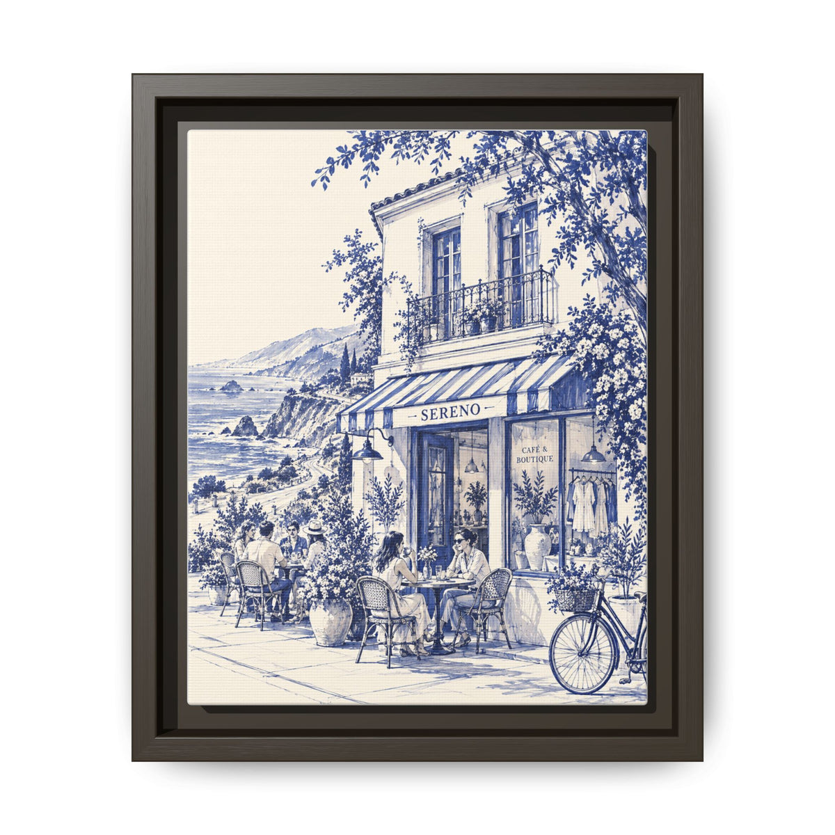 Sereno by Café Vivere - Pacific Coast Highway Blue Ink Matte Canvas Print, Framed (Multi-color)
